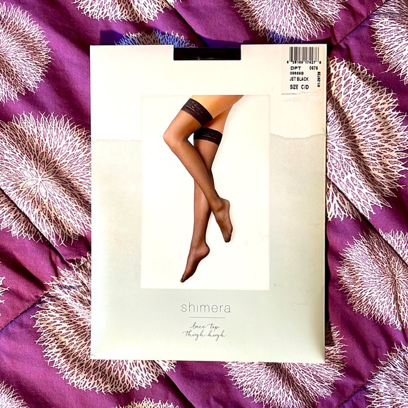 Shimera black lace top thigh high stockings size c/d - Picture 1 of 9